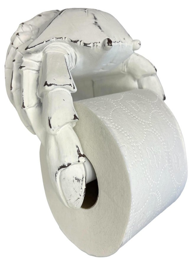 Top Brass Crab Wall Mount Toilet Paper Roll Holder - Unique Decorative Rustic Nautical Beach Coastal Sea Nautical Decor - Distressed White Finish - Image 1