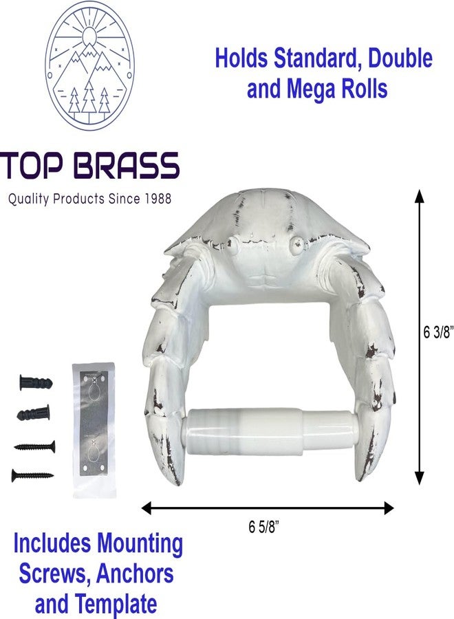 Top Brass Crab Wall Mount Toilet Paper Roll Holder - Unique Decorative Rustic Nautical Beach Coastal Sea Nautical Decor - Distressed White Finish - Image 2