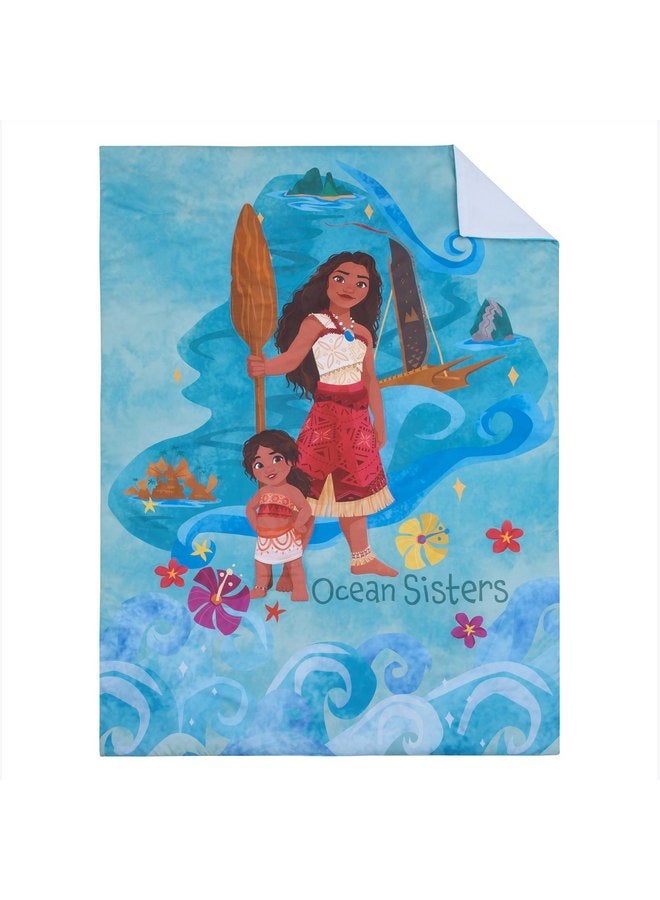NoJo NoJo Disney Moana 2 Ocean Sisters 4 Piece Toddler Bed Set - Comforter, Fitted Bottom Sheet, Flat Top Sheet, Reversible Pillowcase, Aqua, and Orange - Image 3