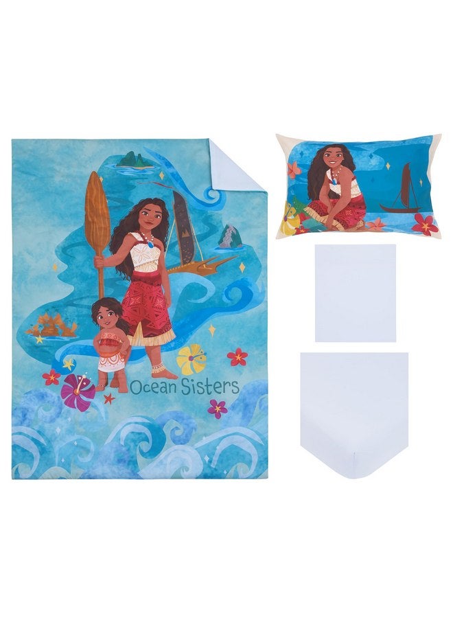 NoJo NoJo Disney Moana 2 Ocean Sisters 4 Piece Toddler Bed Set - Comforter, Fitted Bottom Sheet, Flat Top Sheet, Reversible Pillowcase, Aqua, and Orange - Image 2
