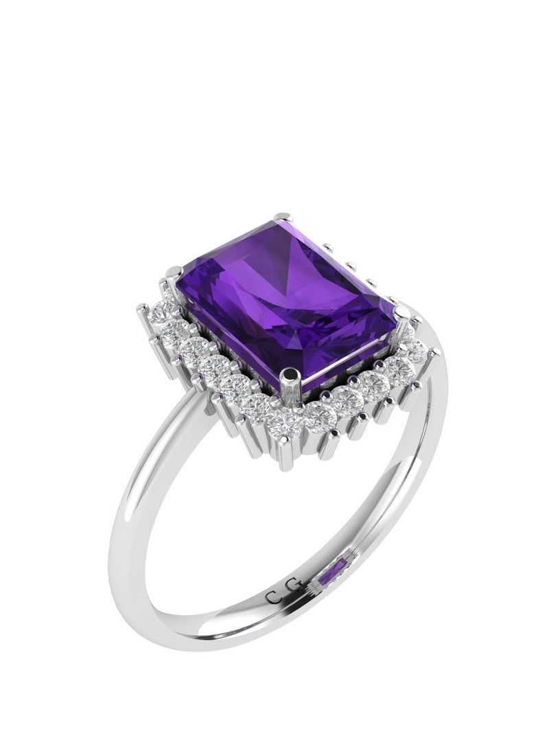Capri Gold Diana Emerald-Cut Amethyst and Sparkling Diamond Ring in 18K White Gold  - Image 2