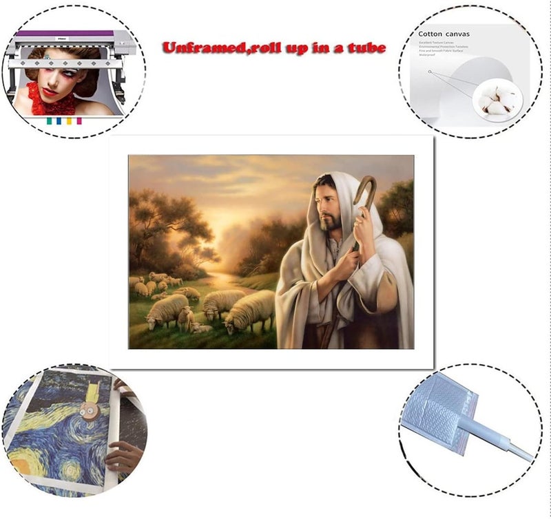 FireDeer Catholic Jesus Poster Print On Canvas Painting Christian God Pictures for Living Room No Frame (Jesus and Sheep, 8x12inch) - Image 2