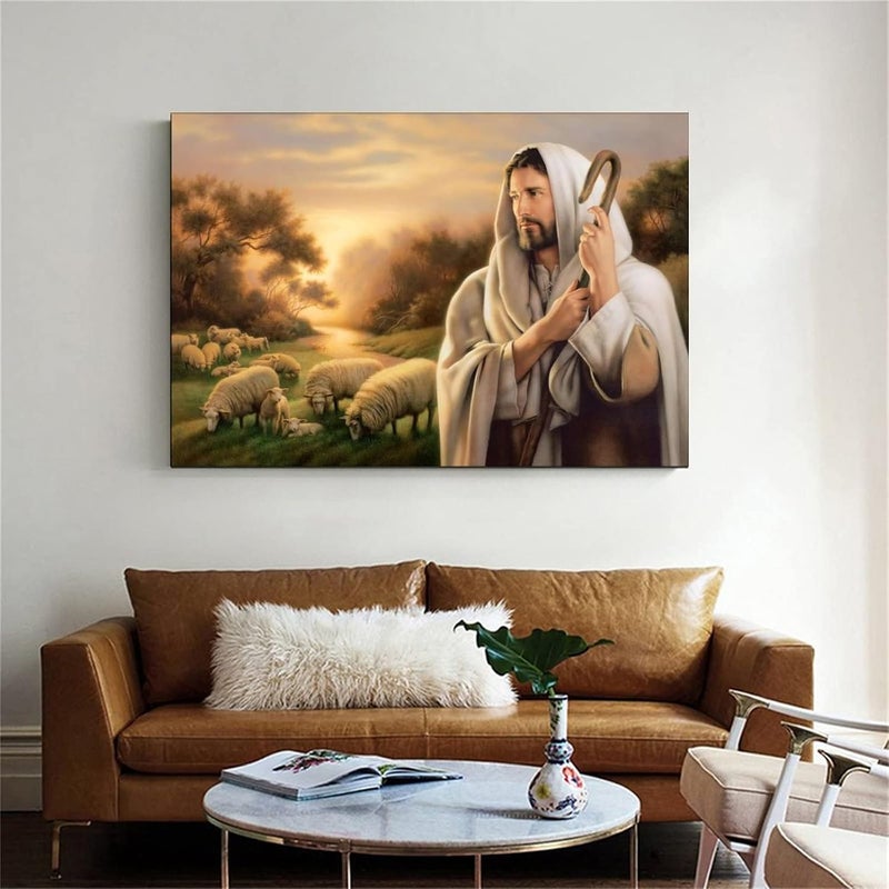 FireDeer Catholic Jesus Poster Print On Canvas Painting Christian God Pictures for Living Room No Frame (Jesus and Sheep, 8x12inch) - Image 3