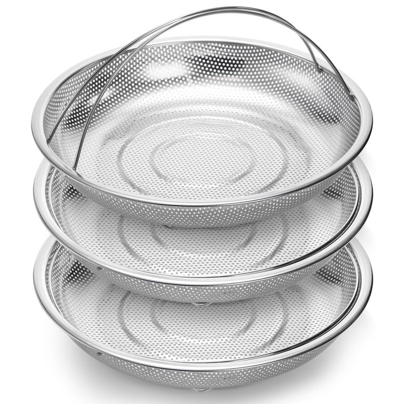 Cididu 3 Pack Steamer Basket for Cooking MicroPerforated Strainer Colander Set Stainless Steel Vegetable Veggie Steamer Rack for Pot AllInOne Steaming Rack Stand with Handles Dishwasher Safe