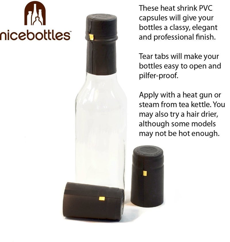 nicebottles Shrink Capsules, Black, 28x50mm, Pack of 30 - Compatible 5oz & 10oz Woozy & Hot Sauce Bottles - BOTTLE NOT INCLUDED - Image 2