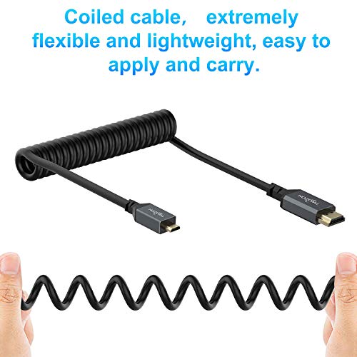 Twozoh Micro HDMI to HDMI Coiled Cable, Coiled Micro HDMI to Full HDMI Cable Support HDMI 2.0, 3D 4K UHD, 1080p (Extend up to 1.5M) - Image 2