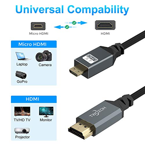 Twozoh Micro HDMI to HDMI Coiled Cable, Coiled Micro HDMI to Full HDMI Cable Support HDMI 2.0, 3D 4K UHD, 1080p (Extend up to 1.5M) - Image 4