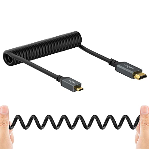 Twozoh Micro HDMI to HDMI Coiled Cable, Coiled Micro HDMI to Full HDMI Cable Support HDMI 2.0, 3D 4K UHD, 1080p (Extend up to 1.5M) - Image 1