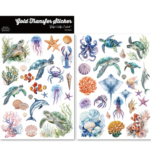 CATaireen Crystal Rub On Transfer Stickers Vintage UVDTF Cold Decals Craft Supplies for Glass Acrylic Wood Stone Marine Life - Image 1