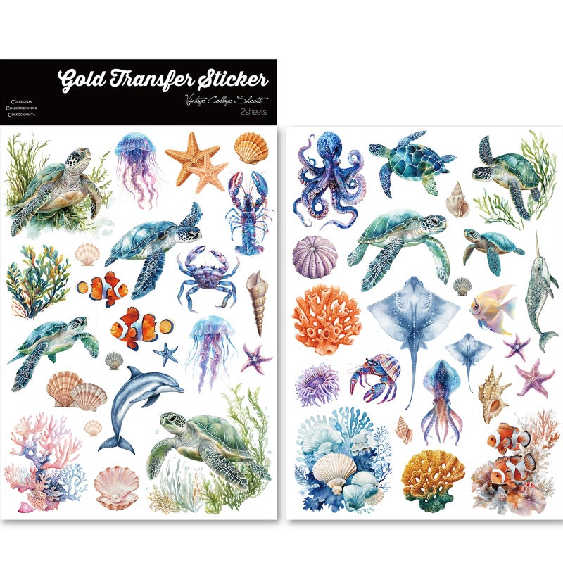 CATaireen Crystal Rub On Transfer Stickers Vintage UVDTF Cold Decals Craft Supplies for Glass Acrylic Wood Stone Marine Life - Image 3