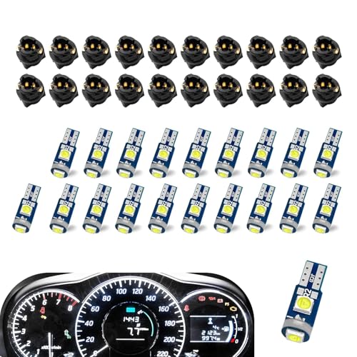 winterrock 20PCS 74 LED Bulb Dash Lights Super Bright, T5 37 74 Wedge LED Bulb with PC74 PC37 Twist Lock Socket, Auto Instrument Cluster Bulbs, Replacement Instrument Panel Gauge Light Kits (White) - Image 1