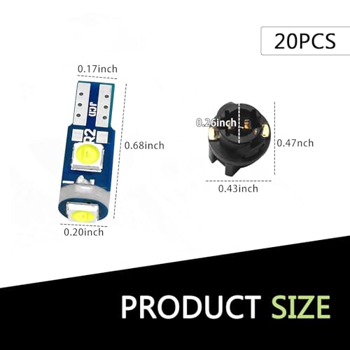 winterrock 20PCS 74 LED Bulb Dash Lights Super Bright, T5 37 74 Wedge LED Bulb with PC74 PC37 Twist Lock Socket, Auto Instrument Cluster Bulbs, Replacement Instrument Panel Gauge Light Kits (White) - Image 2