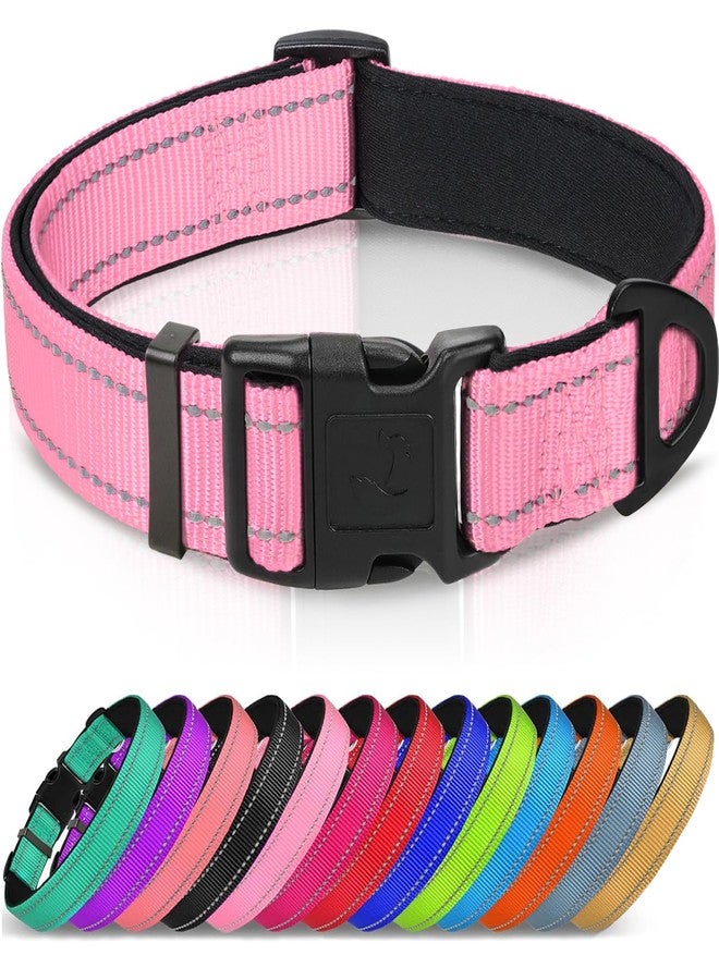 Joytale Reflective Dog Collar, Soft Neoprene Padded, Metal D-Ring, Nylon Pet Collar Adjustable for Large Dogs, Pink, L - Image 1