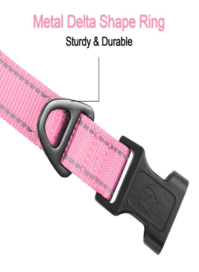 Joytale Reflective Dog Collar, Soft Neoprene Padded, Metal D-Ring, Nylon Pet Collar Adjustable for Large Dogs, Pink, L - Image 3