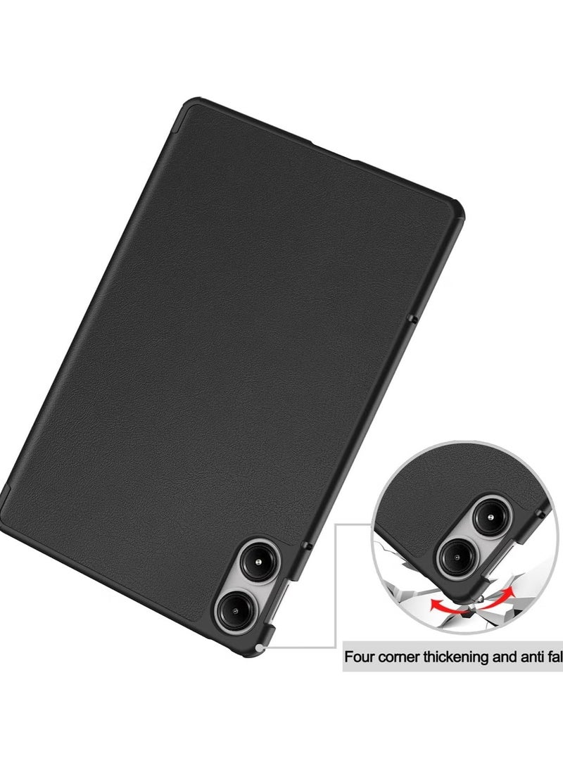 Protective Case for Xiaomi Redmi Pad Pro 12.1 Inch | Black PU Leather Flip Wallet Cover with Tempered Glass Screen Protector | Shockproof, Full Protection, Stylish Design