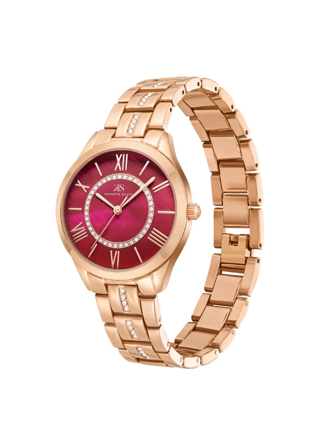 كينيث سكوت Kenneth Scott Women's PC21 Movement Watch, Analog Display and Alloy Strap - K23510-RBKR, Rose Gold