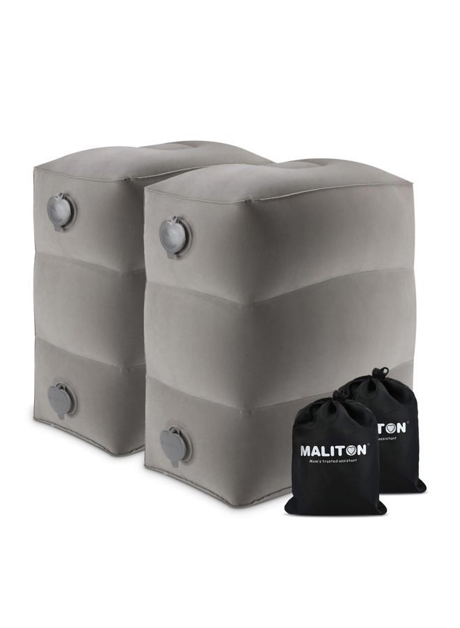 Maliton Inflatable Travel Foot Rest | Kids Airplane Bed | Adjustable Height Leg Pillow | Make a Flat Bed for Kids and Toddlers | Great for Airplane, Train, car（Grey, 2 Pack） - Image 1