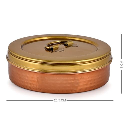 Elan Dabbahs and Days Stainless Steel Casserole for Roti, Papad, Chapati | 8.5 Inch Box for Kitchen | Chapati Box | Hot Pot Roti Box for Fresh & Warm Rotis (Copper and Antique Gold Finish) - Image 2