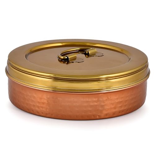 Elan Dabbahs and Days Stainless Steel Casserole for Roti, Papad, Chapati | 8.5 Inch Box for Kitchen | Chapati Box | Hot Pot Roti Box for Fresh & Warm Rotis (Copper and Antique Gold Finish) - Image 1