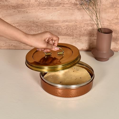 Elan Dabbahs and Days Stainless Steel Casserole for Roti, Papad, Chapati | 8.5 Inch Box for Kitchen | Chapati Box | Hot Pot Roti Box for Fresh & Warm Rotis (Copper and Antique Gold Finish) - Image 5