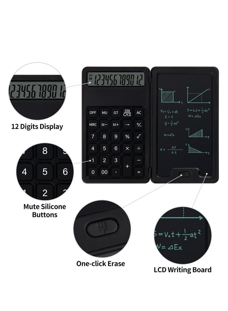 Desk Portable Basic Calculator with Notepad and Stylus, 12 Digit Large Display Multi-Function for Office, School, Home & Basic Financial (Black) - Image 3