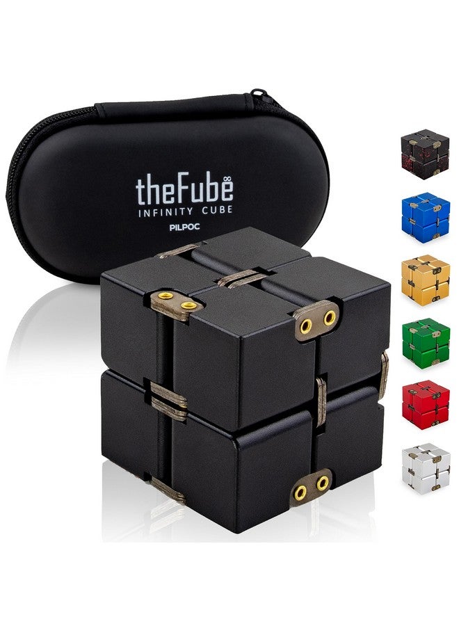 PILPOC theFube Infinity Cube Fidget Desk Toy - Aluminum Infinite Magic Cube with Case, Sturdy, Heavy, Relieve Stress and Anxiety, for ADD, ADHD, OCD (Black) - Image 1