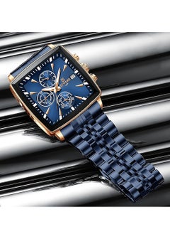 REWARD Quartz Mens Watch, Waterproof Luminous Sport Watch, Comfortable Stainless Steel Chronograph Wristwatch, Lightweight And Durable Business Watch, (1pc, Blue And Gold)  - Image 3