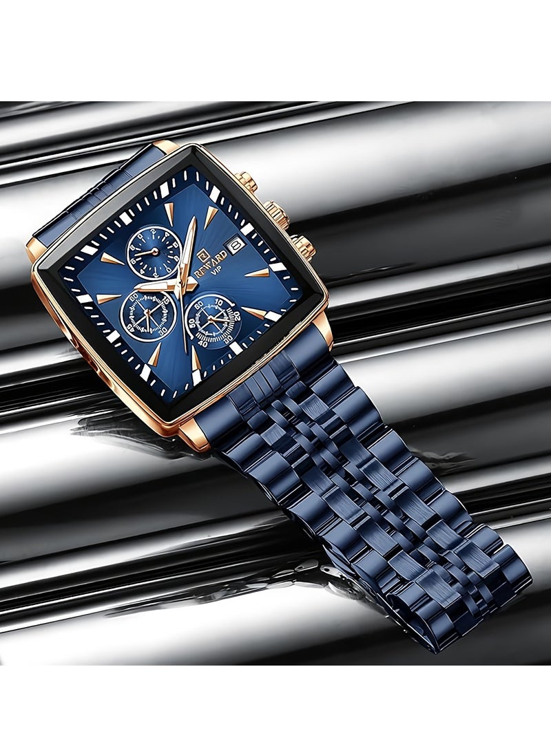 REWARD Quartz Mens Watch, Waterproof Luminous Sport Watch, Comfortable Stainless Steel Chronograph Wristwatch, Lightweight And Durable Business Watch, (1pc, Blue And Gold) - Image 3