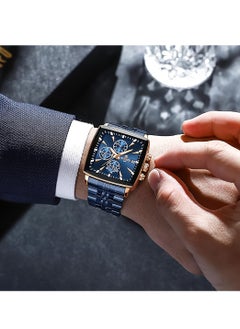 REWARD Quartz Mens Watch, Waterproof Luminous Sport Watch, Comfortable Stainless Steel Chronograph Wristwatch, Lightweight And Durable Business Watch, (1pc, Blue And Gold)  - Image 2