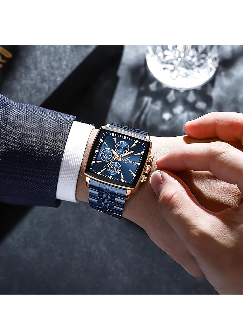 REWARD Quartz Mens Watch, Waterproof Luminous Sport Watch, Comfortable Stainless Steel Chronograph Wristwatch, Lightweight And Durable Business Watch, (1pc, Blue And Gold) - Image 2
