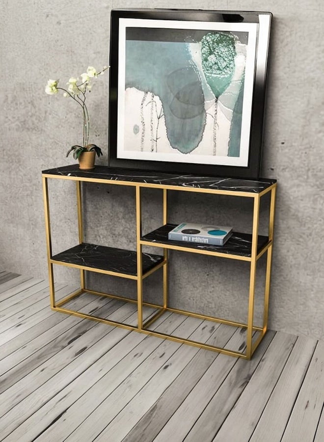 woodx Luxury Gold Frame Console Table with Black Faux Marble Top  - Image 1