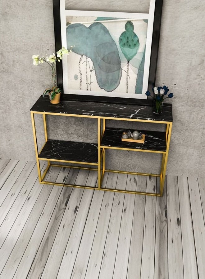 woodx Luxury Gold Frame Console Table with Black Faux Marble Top  - Image 2