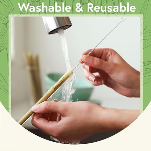 Jenvita 100% Bamboo Straws (10-Pack) - Biodegradable & Compostable 8 Inch Reusable Straws with Cleaner | FSC Certified, Eco Friendly | Hand Wash & Dishwasher Safe | For Hot & Cold Drinks - Image 4
