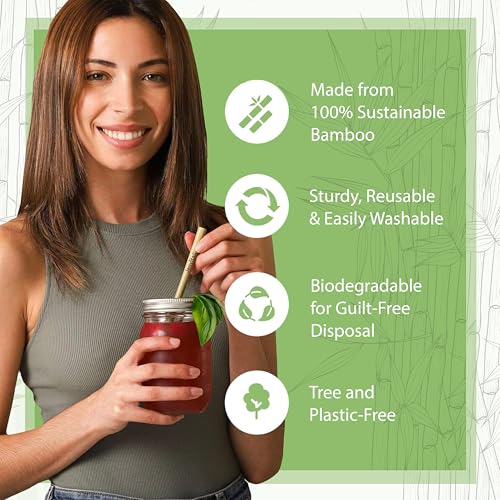 Jenvita 100% Bamboo Straws (10-Pack) - Biodegradable & Compostable 8 Inch Reusable Straws with Cleaner | FSC Certified, Eco Friendly | Hand Wash & Dishwasher Safe | For Hot & Cold Drinks - Image 3