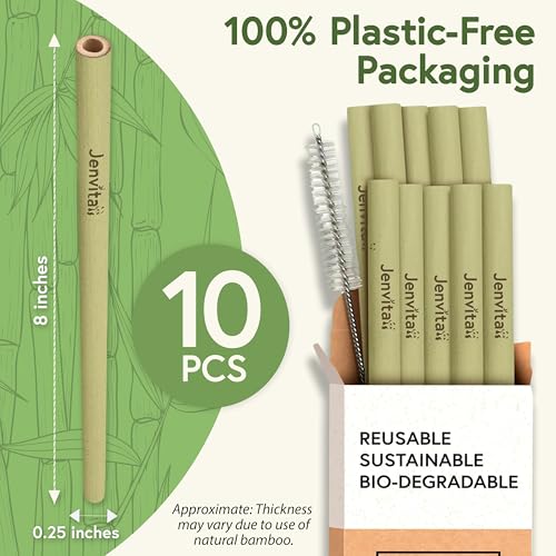 Jenvita 100% Bamboo Straws (10-Pack) - Biodegradable & Compostable 8 Inch Reusable Straws with Cleaner | FSC Certified, Eco Friendly | Hand Wash & Dishwasher Safe | For Hot & Cold Drinks - Image 5