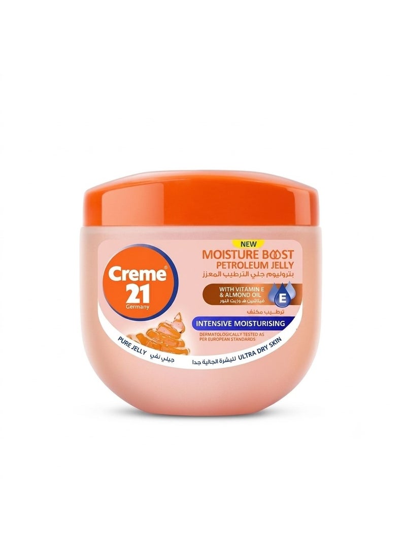 Creme 21 Moisture Boost Petroleum Jelly Vitamin E & Almond Oil 300g - Pure Jelly with Vitamin E & Almond Oil for Ultra Dry & Cracked Skin, Hands, Feet, Elbows & Lips