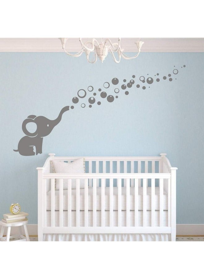 YOYOYU ART HOME DECOR - Removable Nursery Room Wall Decor Cute Elephant Blowing Bubbles Wall Decal Art Vinyl Wall Decor Sticker for Baby Bedroom (Gray) - Image 1