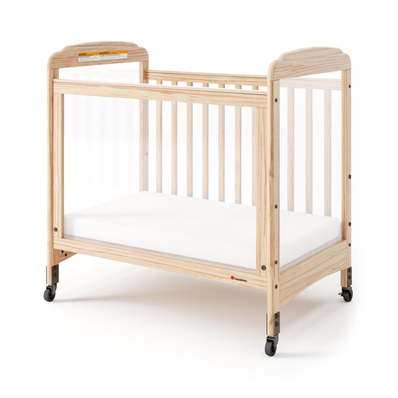 Foundations Serenity 3Panel Clearview Compact Crib FixedSide Natural Wood