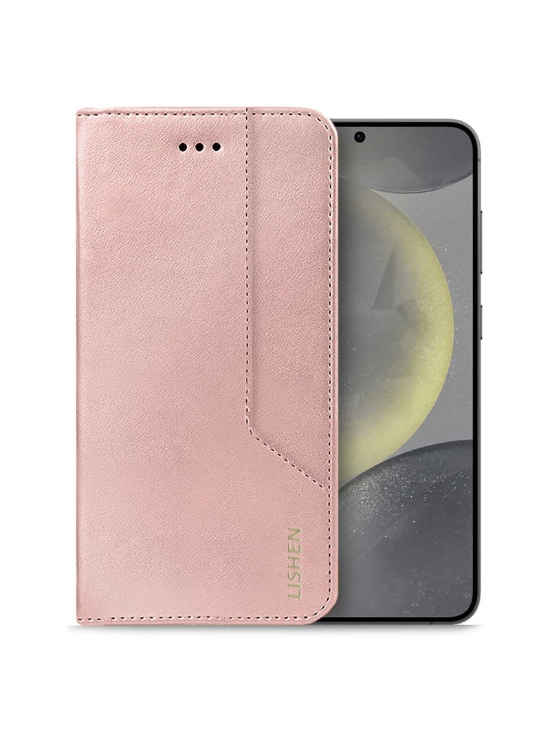 Lishen PU Leather Kick Stand Case Cover For Samsung Galaxy S24 5G 2024 Rose Gold - Image 1