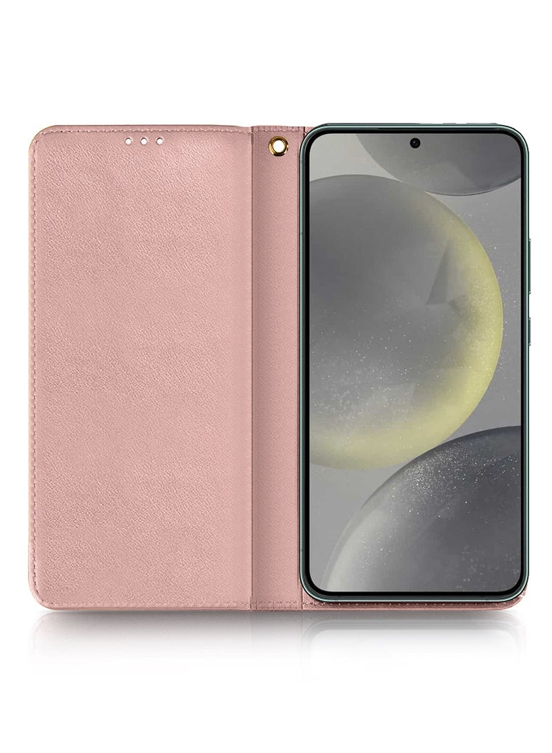 Lishen PU Leather Kick Stand Case Cover For Samsung Galaxy S24 5G 2024 Rose Gold - Image 2
