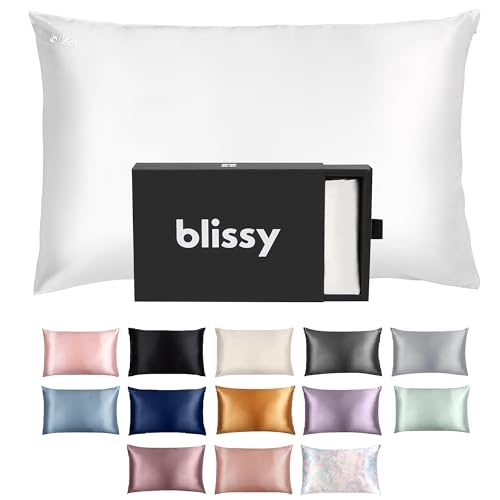 Blissy Silk Pillowcase - 100% Pure Mulberry Silk - 22 Momme 6A High-Grade Fibers - Silk Pillow Cover for Hair & Skin - Regular, Queen & King (Blissy White, Queen) - Image 1