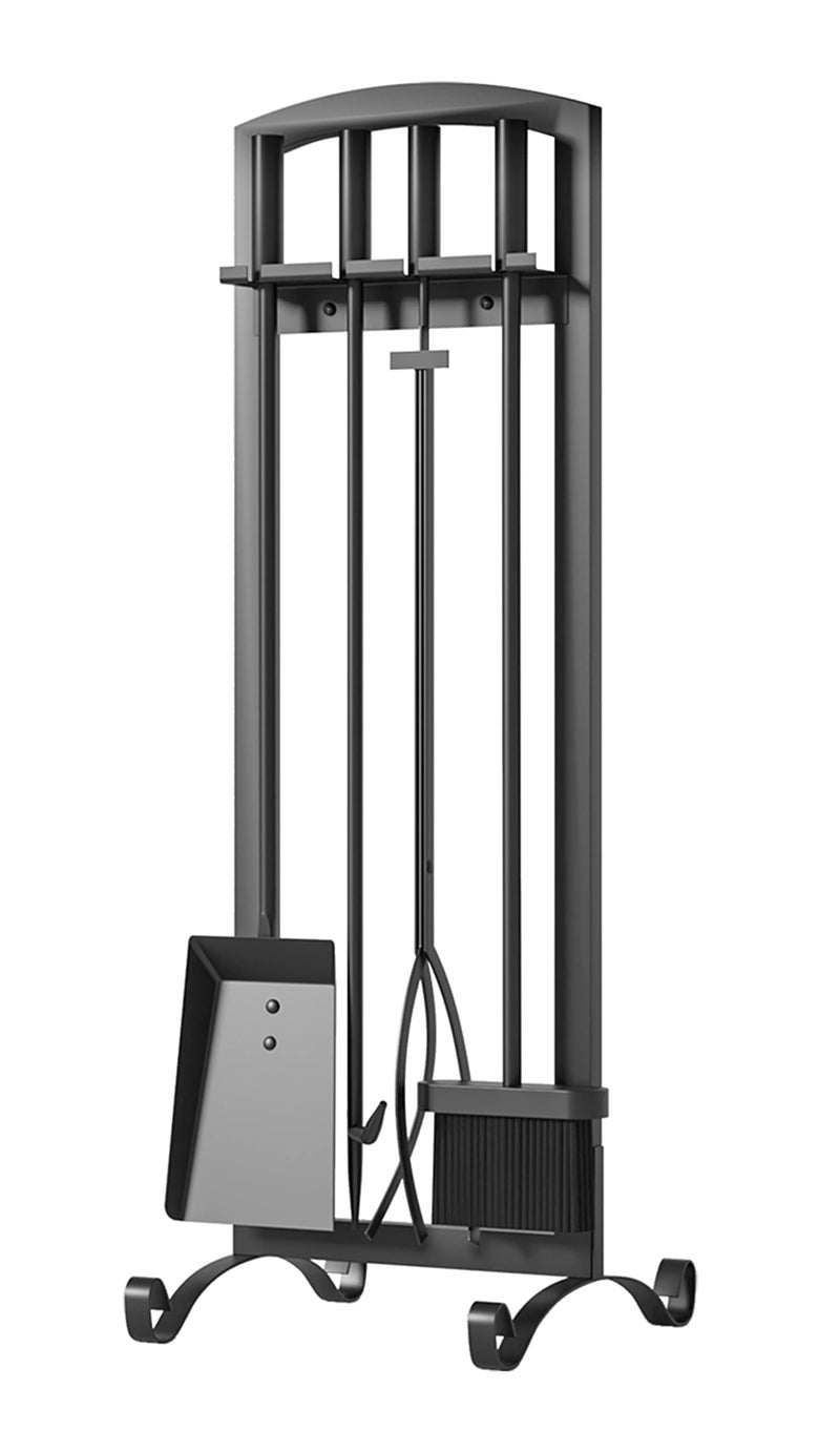 Kingson مجموعة أدوات المدفأة كينغسون 5 قطع مع حامل مصنوع يدويًا لمجموعات حفرة النار الخارجية وأدوات المدفأة الداخلية - ملحقات موقد الخشب - أسود