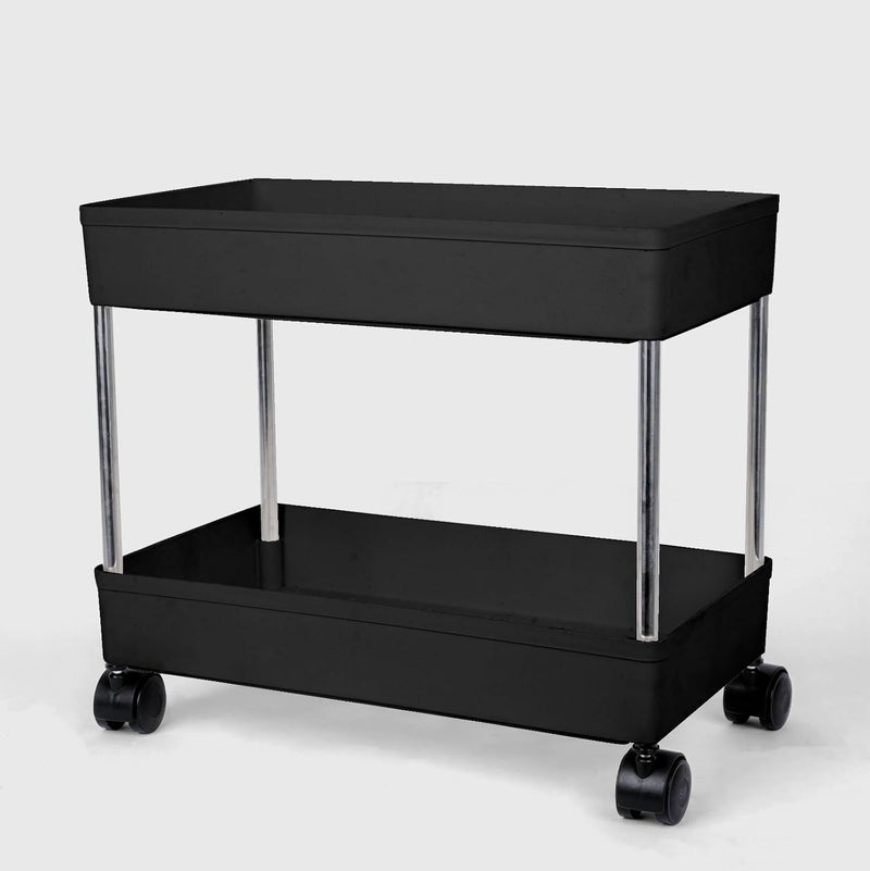 Leaffybezz 2 Layer Multipurpose Kitchen Trolley with Wheels Space Saving Home Storage Organizer Rack Vegetable Trolley Rack Stand for Living Room Bedroom Office Black - Image 1