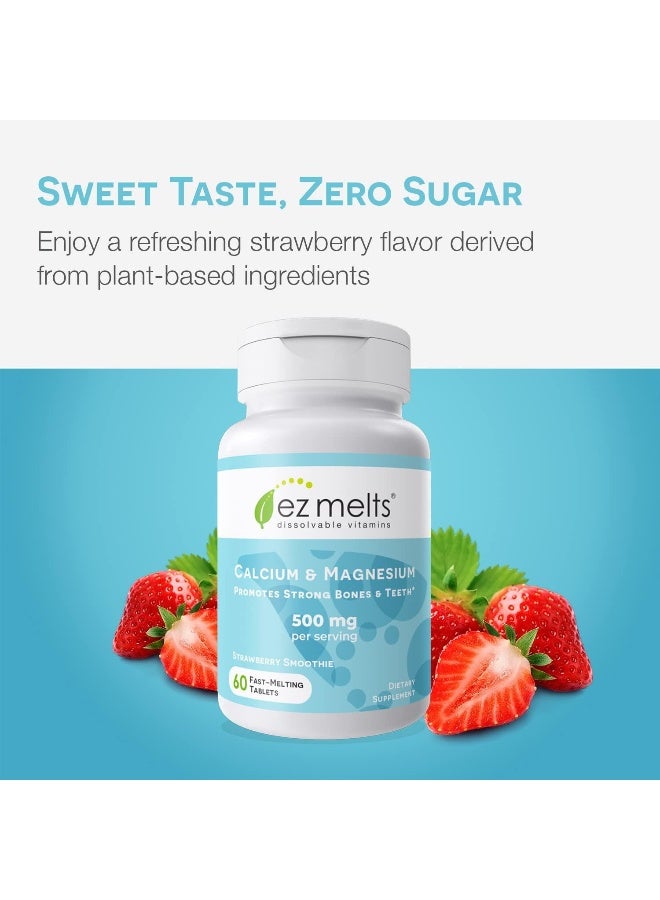 EZ Melts Calcium Plus with D3 and Magnesium, 500 mg, Sublingual Vitamins, Vegetarian, Zero Sugar, Natural Strawberry Flavour, 100 Fast Dissolve Tablets - Image 5