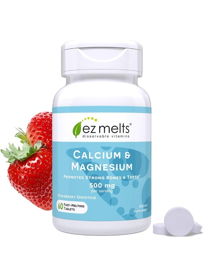 EZ Melts Calcium Plus with D3 and Magnesium, 500 mg, Sublingual Vitamins, Vegetarian, Zero Sugar, Natural Strawberry Flavour, 100 Fast Dissolve Tablets - Image 1