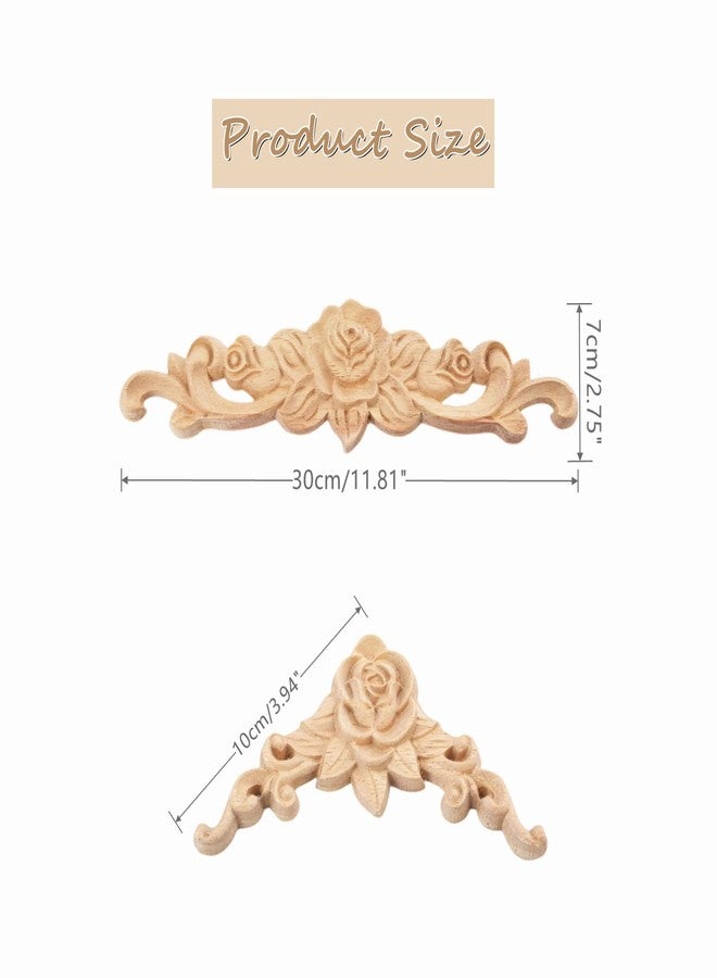 موكسام مجموعة زخارف الورد الخشبية من MUXSAM، عبوة من 5 ملصقات منحوتة غير مطلية لتزيين باب السرير والخزانة وخزانة الملابس ورف المدفأة والسقف والجدار ولوح الرأس، ديكورات حرفية ومشاريع يدوية، 10×10 سم + 30×7 سم - Image 2