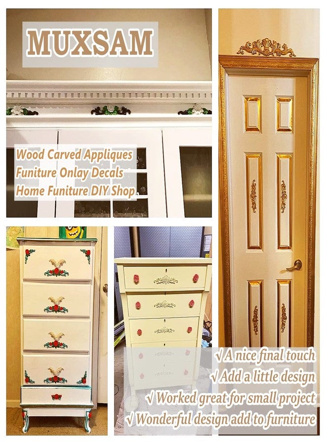 موكسام مجموعة زخارف الورد الخشبية من MUXSAM، عبوة من 5 ملصقات منحوتة غير مطلية لتزيين باب السرير والخزانة وخزانة الملابس ورف المدفأة والسقف والجدار ولوح الرأس، ديكورات حرفية ومشاريع يدوية، 10×10 سم + 30×7 سم - Image 5