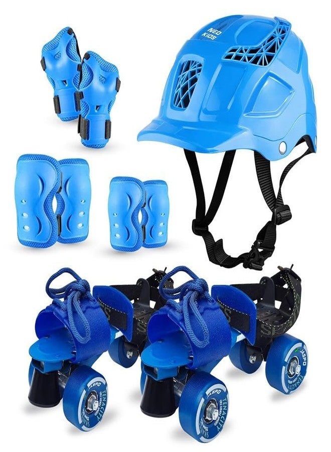 jaspo Unisex Tenacity Blue Pro Adjustable Senior Outdoor Wheel Roller Skates Combo Suitable For Age Group 6 To 14 Years (Skates+ Helmet + Knee Guard+ Elbow Guard +Wrist Guard+Key) - Image 1
