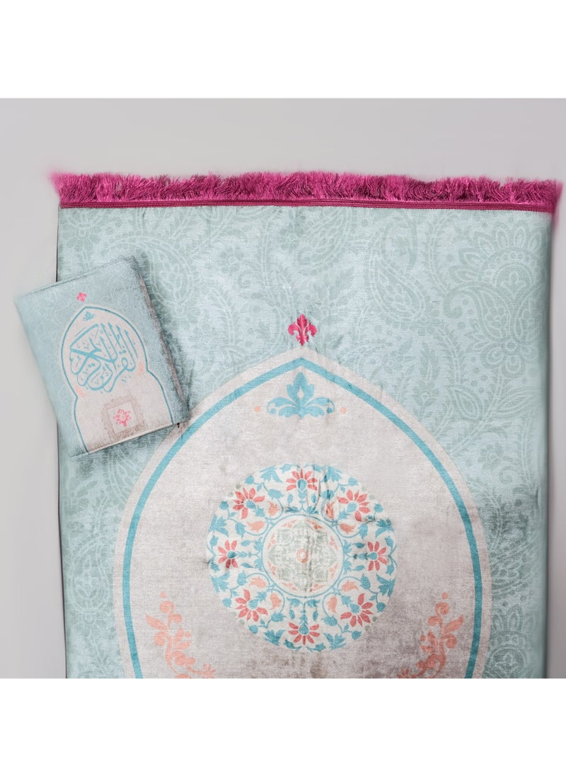 Handmade Frames of Love Padded Prayer Mat and Quran Cover Set  - Image 2