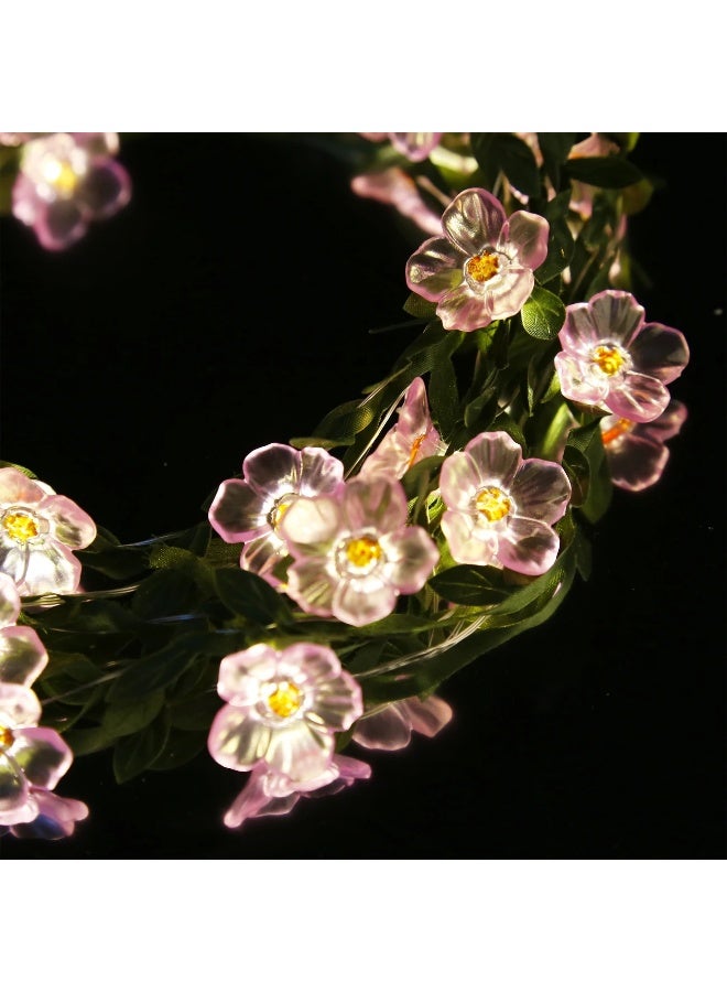Goolsky Battery-Powered Pink LED-Lit 1pc 2m Cherry Blossom Garland - Realistic Flower Vine String Lights, PVC Material, for Indoor & Outdoor Decor  - Image 4